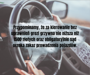 Grafika z napisem dot. kary za kierowanie pojazdem bez uprawnień.