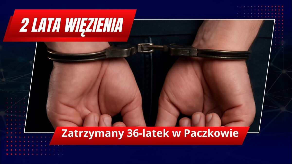 ręce w kajdankach oraz napis 2 lata więzienia 