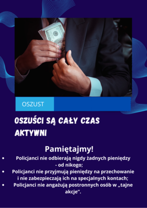 Plakat z informacjami, jak nie dać się oszukać