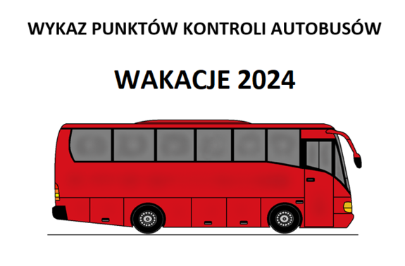 na grafice znajduje się czerwony autobus oraz napis wakacje 2024